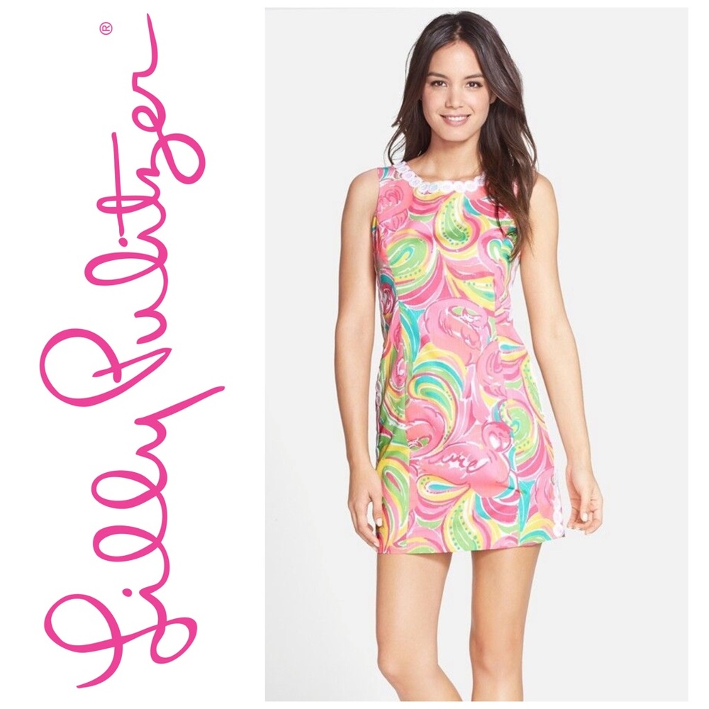 LILLY PULITZER Mila Shift Dress Multi All Nighter Flamingo Size 00 Style# 95954